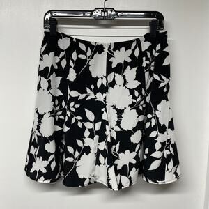 Banana Republic Womens Black White Floral A Line Trumpet Knee Length Skirt 6